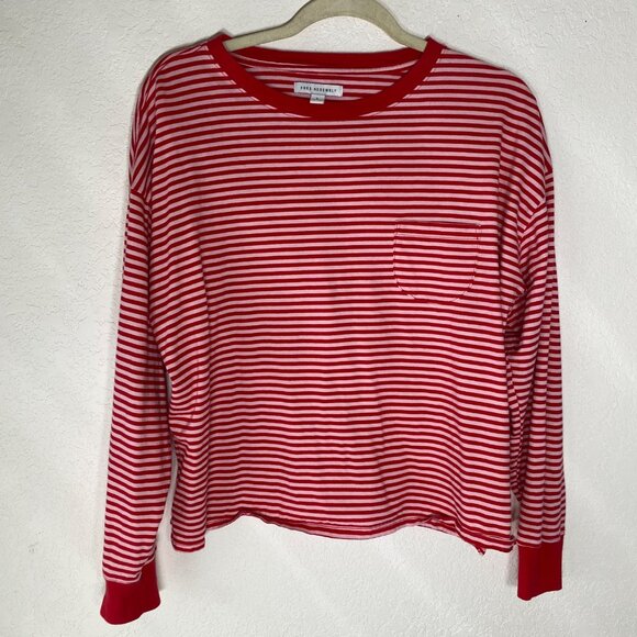 Free Assembly Shirt Womens L Red White Striped Long Sleeve Boxy - Picture 1 of 11